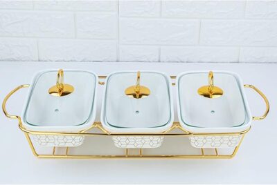 Luxury 3-section serving dish with gold design