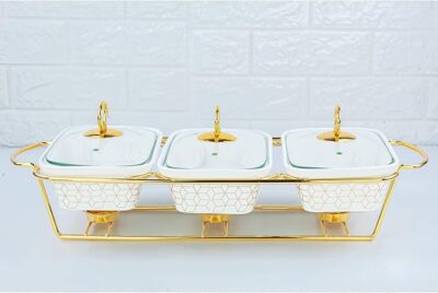 Luxury 3-section serving dish with gold design