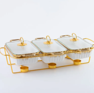 Luxury 3-section serving dish with gold design