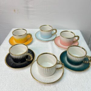 Luxury gradient ceramic tea cup set of 6 with gold handles