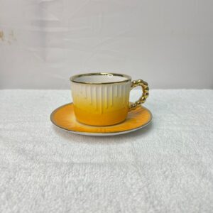 Luxury gradient ceramic tea cup set of 6 with gold handles