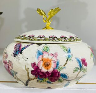 Luxury ceramic decorative jar with floral and butterfly motif