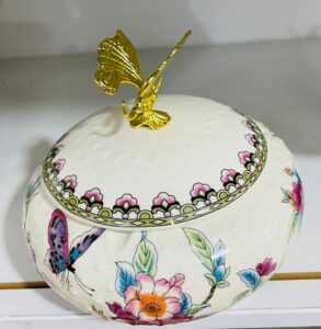 Luxury ceramic decorative jar with floral and butterfly motif