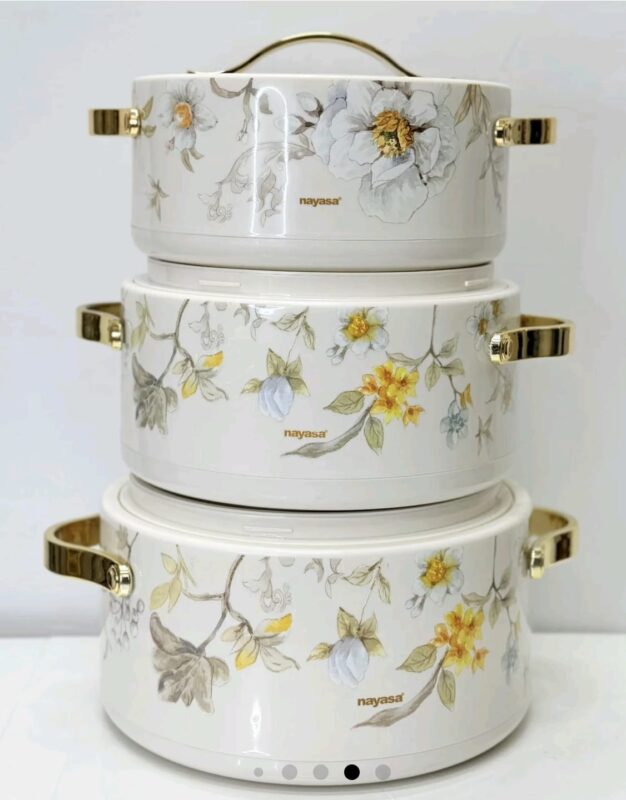 3500ml Floral Hot Pot - Luxury Floral Hot Pot Set – 3500ml Premium Insulated Serving Casserole
