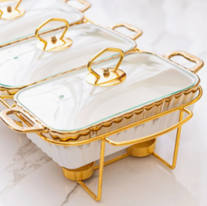 Luxury 3-section serving dish with gold design