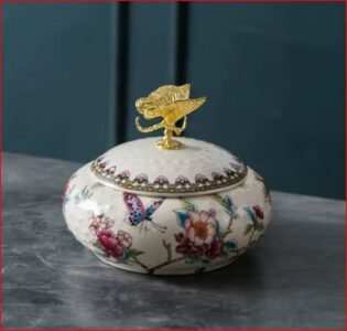 Luxury ceramic decorative jar with floral and butterfly motif