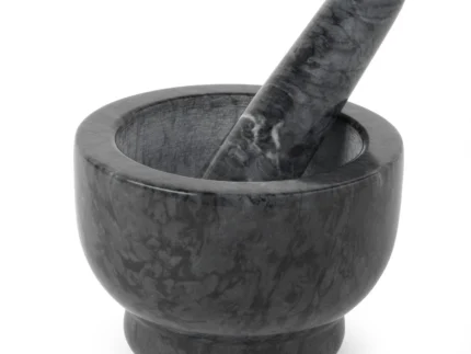 black marble mortar and pestle