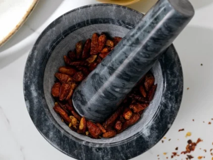 black marble mortar and pestle