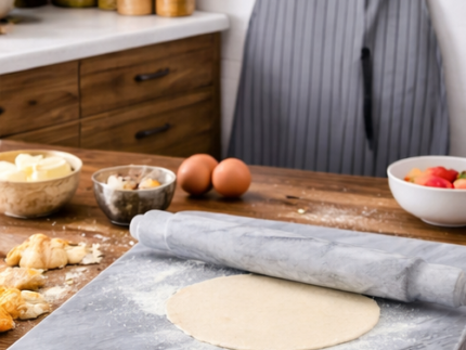 marble pastry board with rolling pin
