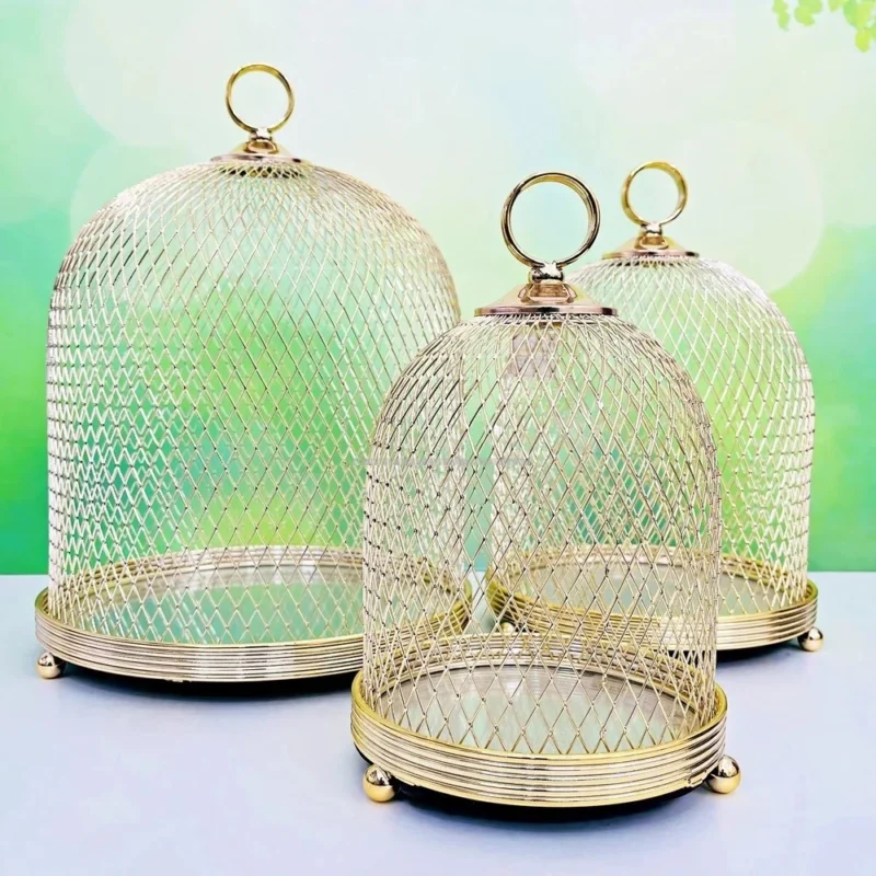 Metal Glass Candle Holder - Luxury 3 Pcs Metal Glass Candle Holder Set Mirror Cage – Elegant Home Decor (view 2)