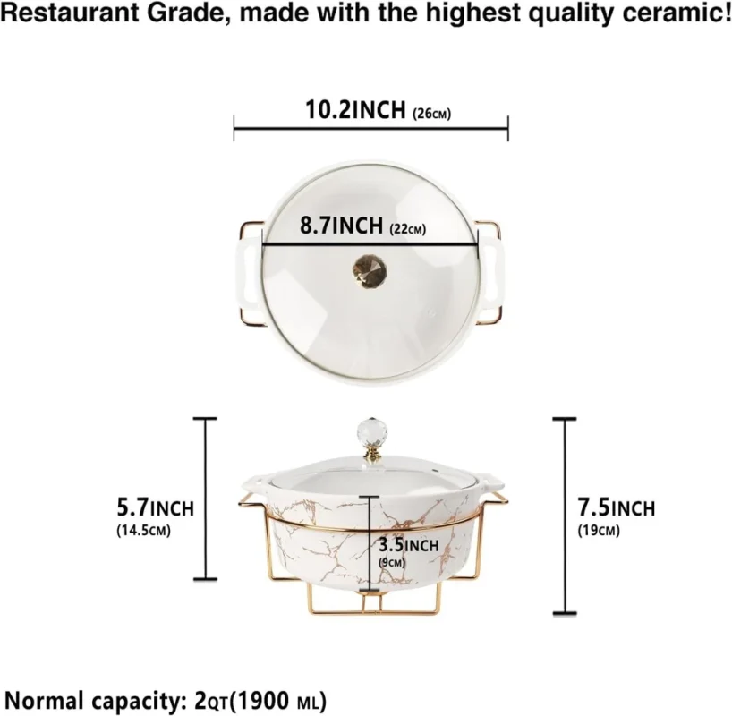 Luxury Porcelain Tureen Set - Luxury Porcelain Tureen Set of 2 with Glass Lid & Rack – Elegant Serving Dish (view 4)