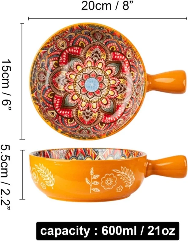 Ceramic Soup Bowl 600ML - Luxury Ceramic Soup Bowl 600ML with Handle (Set of 2) – Ramen Noodle Bowl Dish (view 4)