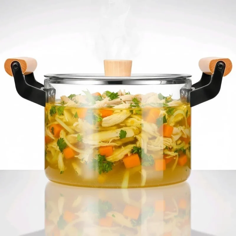 Glass Cooking Pot - Luxury Glass Cooking Pot 3.5L with Wooden Handle – Heat Resistant Simmer Pot for Healthy Cooking (view 2)