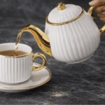 White Ribbed Ceramic Tea Set