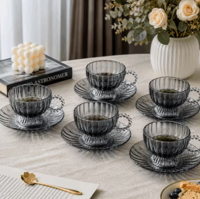 2 Glass Tea Cup & Saucer