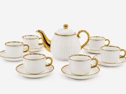 White Ribbed Ceramic Tea Set