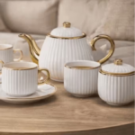White Ribbed Ceramic Tea Set