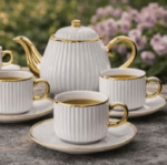 White Ribbed Ceramic Tea Set