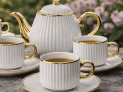 White Ribbed Ceramic Tea Set