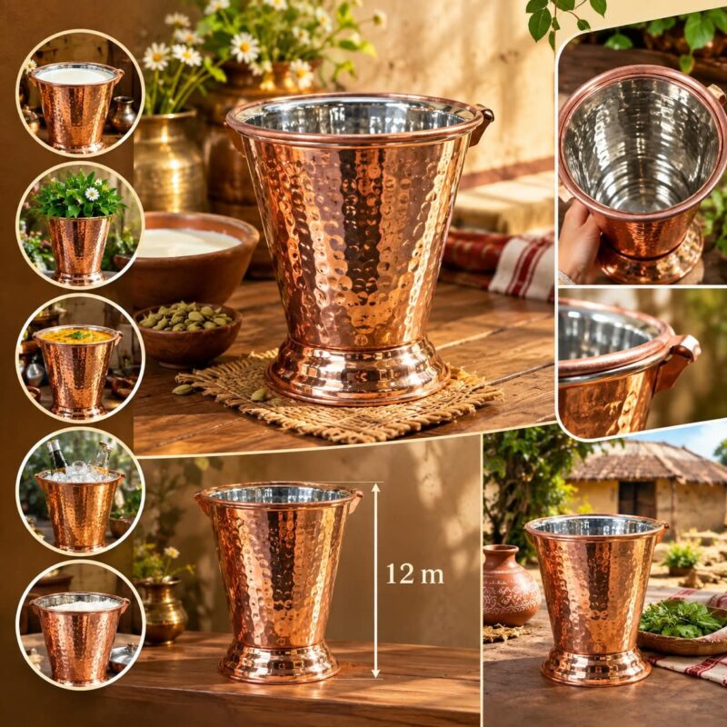 Stainless Steel Serving Buckets - Luxury Set of 4 Stainless Steel Serving Buckets – Luxury Copper Finish Hammered Metal Mini Buckets with Handles for Ice, Drinks, Snacks, Table Décor & Parties (view 3)