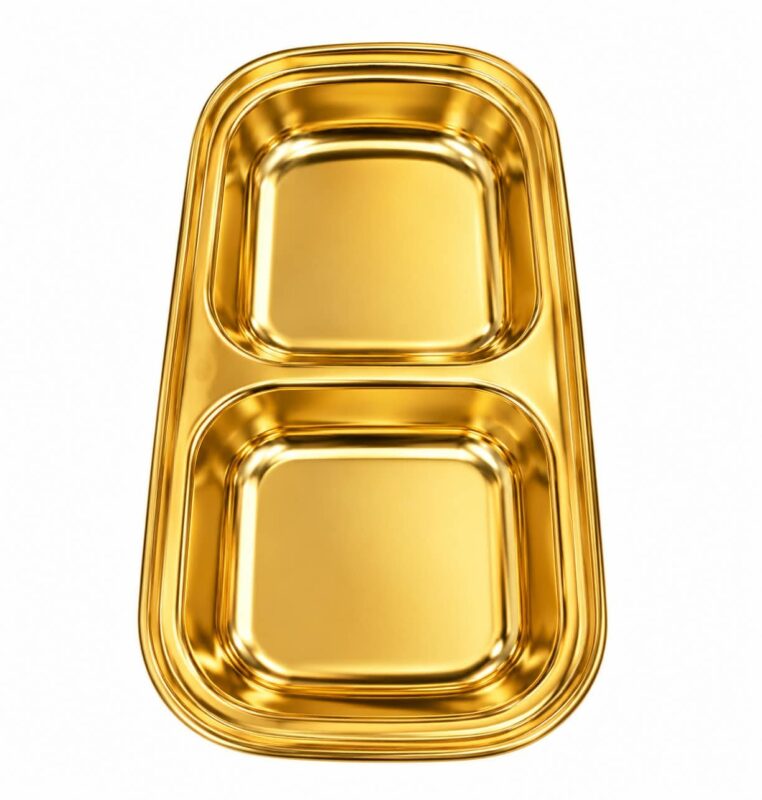 Gold Stainless Steel Serving Trays - Luxury Set of 8 Gold Serving Trays – Two-Compartment Stainless Steel Serving Dishes, Elegant Rectangular Food Plates for Snacks, Starters, Dips, Desserts & Entertaining