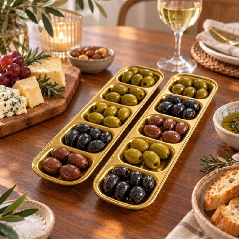5 Compartment Serving Trays - Luxury Set of 8 Gold Stainless Steel Serving Trays – 5 Compartment Divided Food Dishes for Olives, Snacks, Nuts, Appetisers, Dips, Desserts & Parties (view 2)