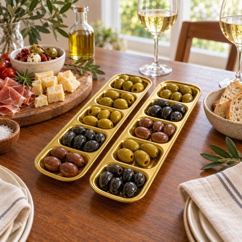 5 Compartment Serving Trays - Luxury Set of 8 Gold Stainless Steel Serving Trays – 5 Compartment Divided Food Dishes for Olives, Snacks, Nuts, Appetisers, Dips, Desserts & Parties (view 3)