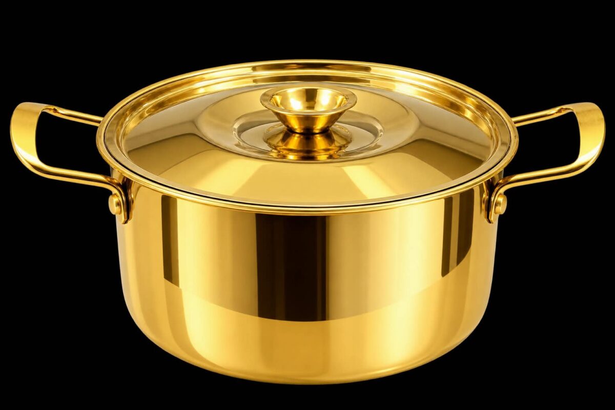 Stainless Steel Cooking Pots - Luxury Set of 2 Gold Stainless Steel Cooking Pots with Lids – Luxury Saucepan Stock Pot Casserole Cooking Pans with Handles for Kitchen, Family Meals & Serving (view 3)