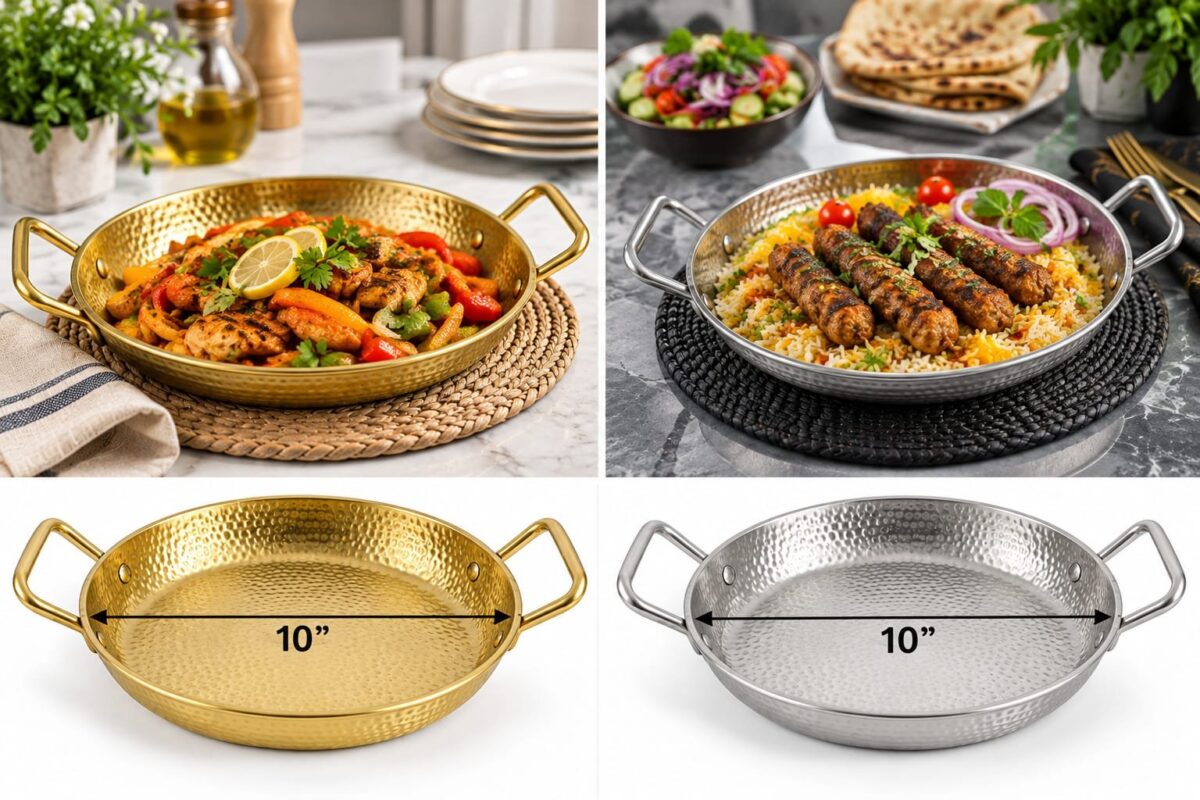 Stainless Steel Karahi - Luxury 2-Piece Hammered Stainless Steel Karahi Set 10 Inch – Luxury Cooking & Serving Pans with Handles for Curry, Biryani, Stir Fry & Family Meals (view 2)