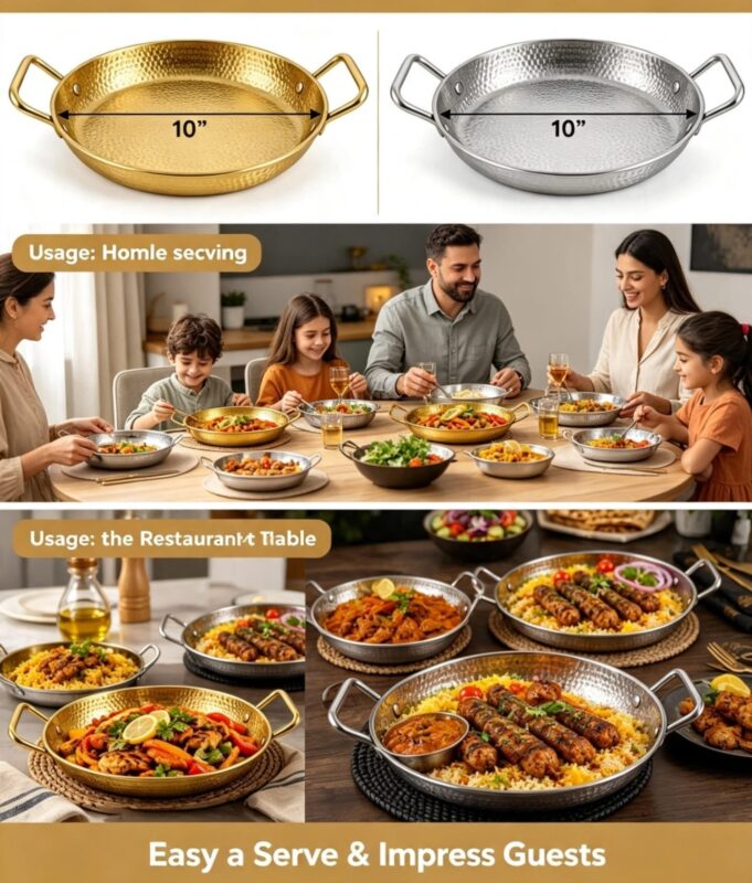 Stainless Steel Karahi - Luxury 2-Piece Hammered Stainless Steel Karahi Set 10 Inch – Luxury Cooking & Serving Pans with Handles for Curry, Biryani, Stir Fry & Family Meals (view 3)