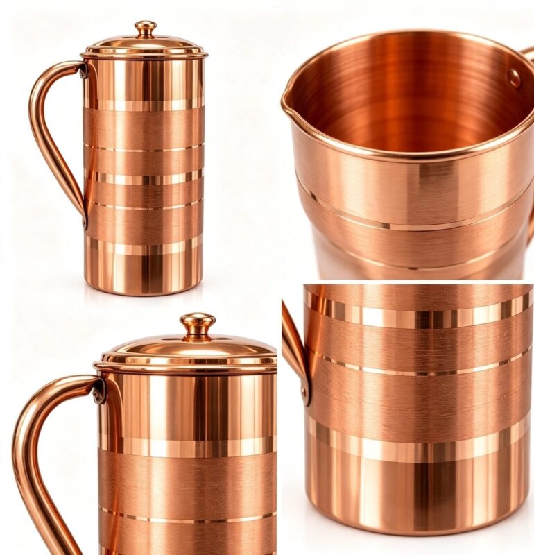 Copper Water Jug - Luxury 1-Piece Copper Jug with Lid & Handle – Traditional Metal Water Pitcher for Home, Kitchen, Dining & Serving (view 2)
