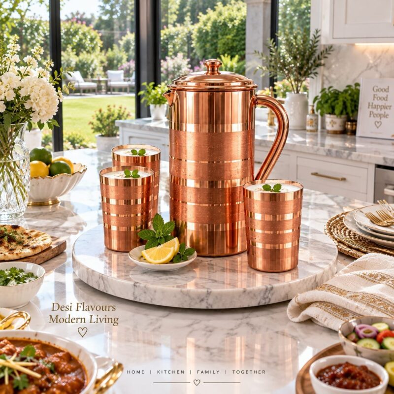 Copper Water Jug - Luxury 1-Piece Copper Jug with Lid & Handle – Traditional Metal Water Pitcher for Home, Kitchen, Dining & Serving (view 4)