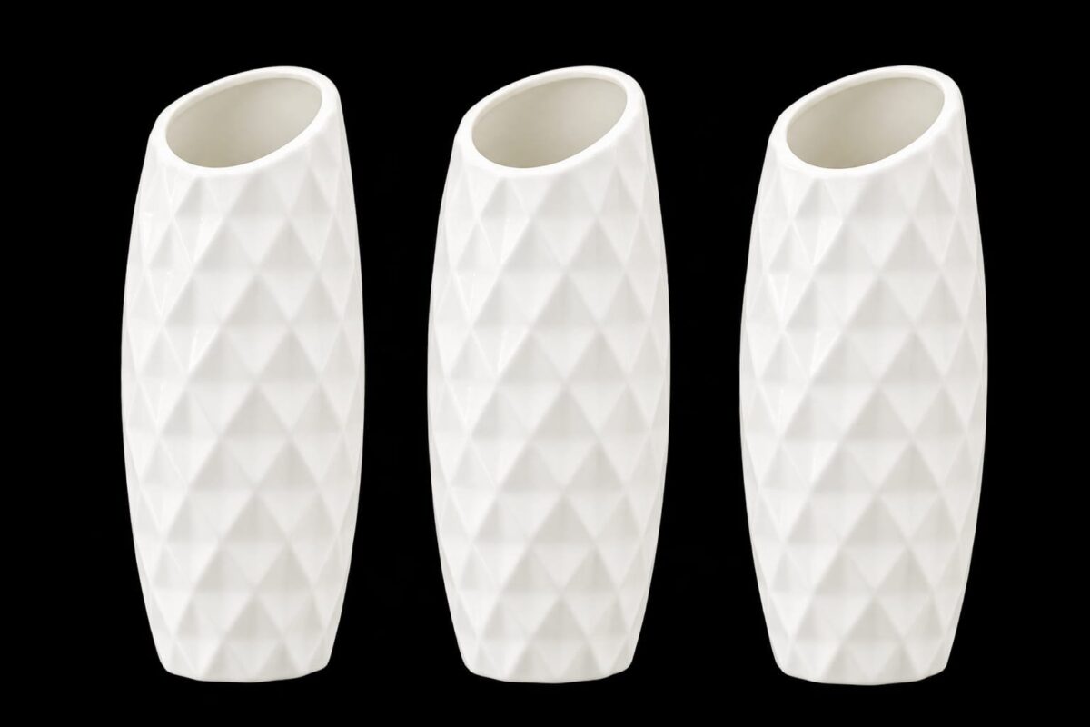 White Acrylic Decorative Vases - Luxury Set of 2 White Acrylic Decorative Vases – Luxury Modern Geometric Diamond Pattern Flower Vases for Home, Living Room, Bedroom & Table Decor