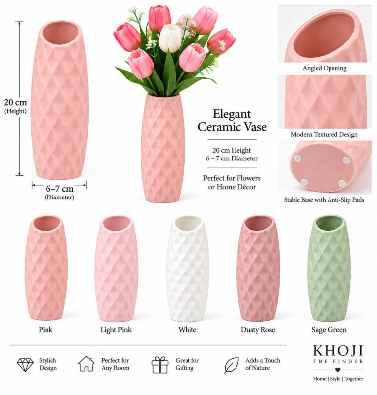Acrylic Decorative Vases - Luxury Set of 2 Acrylic Decorative Vases Pink /sky blue /light green – Luxury Geometric Diamond Pattern Flower Vases for Home, Living Room, Bedroom, Table & Interior Decor (view 2)