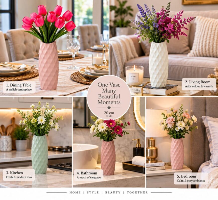 Acrylic Decorative Vases - Luxury Set of 2 Acrylic Decorative Vases Pink /sky blue /light green – Luxury Geometric Diamond Pattern Flower Vases for Home, Living Room, Bedroom, Table & Interior Decor (view 4)