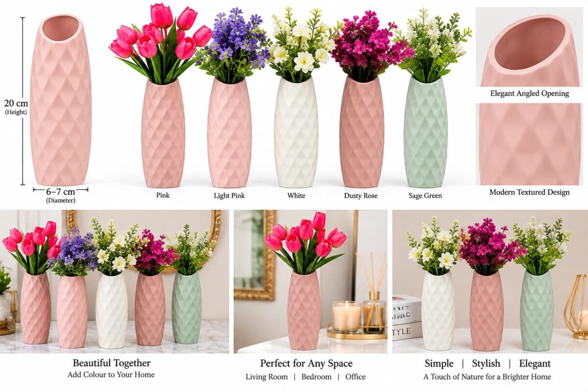 Acrylic Decorative Vases - Luxury Set of 2 Acrylic Decorative Vases Pink /sky blue /light green – Luxury Geometric Diamond Pattern Flower Vases for Home, Living Room, Bedroom, Table & Interior Decor