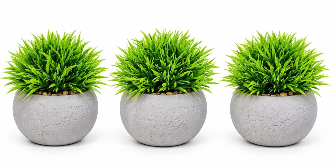 Clay Artificial Plant Pots - Artificial Plant Pots - Luxury Set of 3 Clay & Plastic Artificial Plant Pots – Green Decorative Tabletop Planters for Home, Office, Living Room, Bedroom & Garden Decor (view 2)