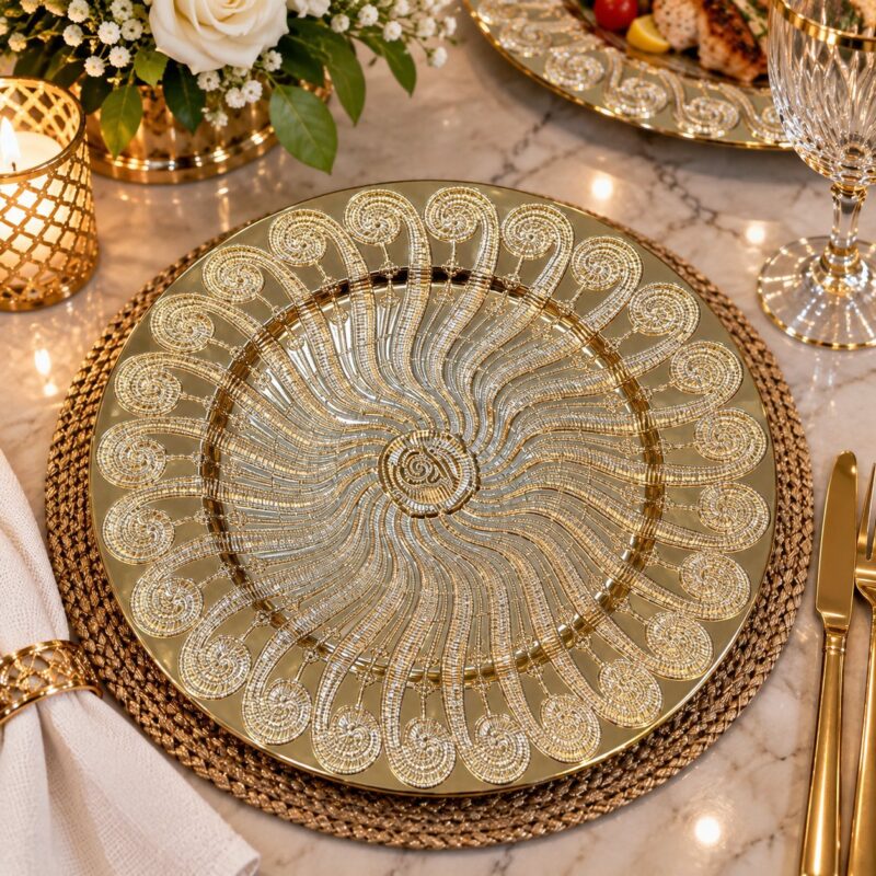 Acrylic Charger Plates - Luxury Set of 6 Acrylic Charger Plates 30 cm – Elegant Gold Decorative Dinner Plates for Wedding, Party, Dining Table & Events (view 3)