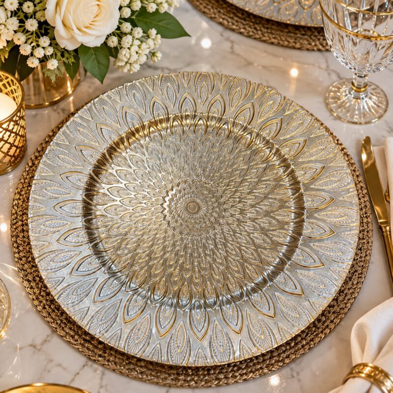 Acrylic Charger Plates - Luxury Set of 6 Acrylic Charger Plates 30 cm – Luxury Gold & Silver Decorative Dinner Plates for Dining Table, Weddings, Parties & Events (view 4)