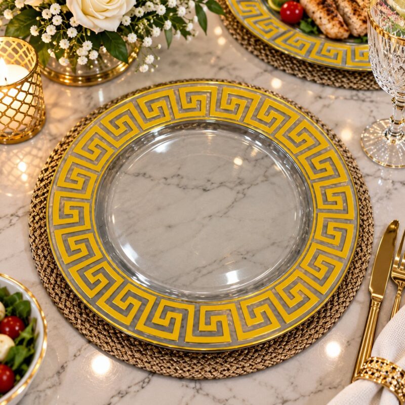 Acrylic Charger Plates - Luxury Set of 6 Acrylic Charger Plates 30 cm – Elegant Gold Decorative Dinner Plates for Wedding, Party, Dining Table & Events
