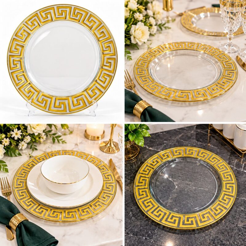 Acrylic Charger Plates - Luxury Set of 6 Acrylic Charger Plates 30 cm – Elegant Gold Decorative Dinner Plates for Wedding, Party, Dining Table & Events (view 2)