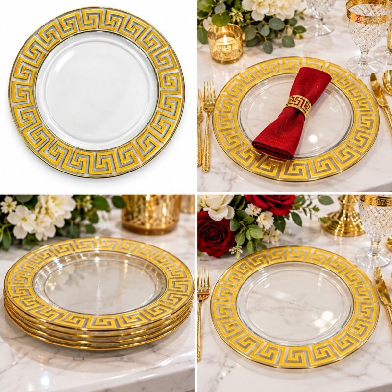Acrylic Charger Plates - Luxury Set of 6 Acrylic Charger Plates 30 cm – Elegant Gold Decorative Dinner Plates for Wedding, Party, Dining Table & Events (view 4)