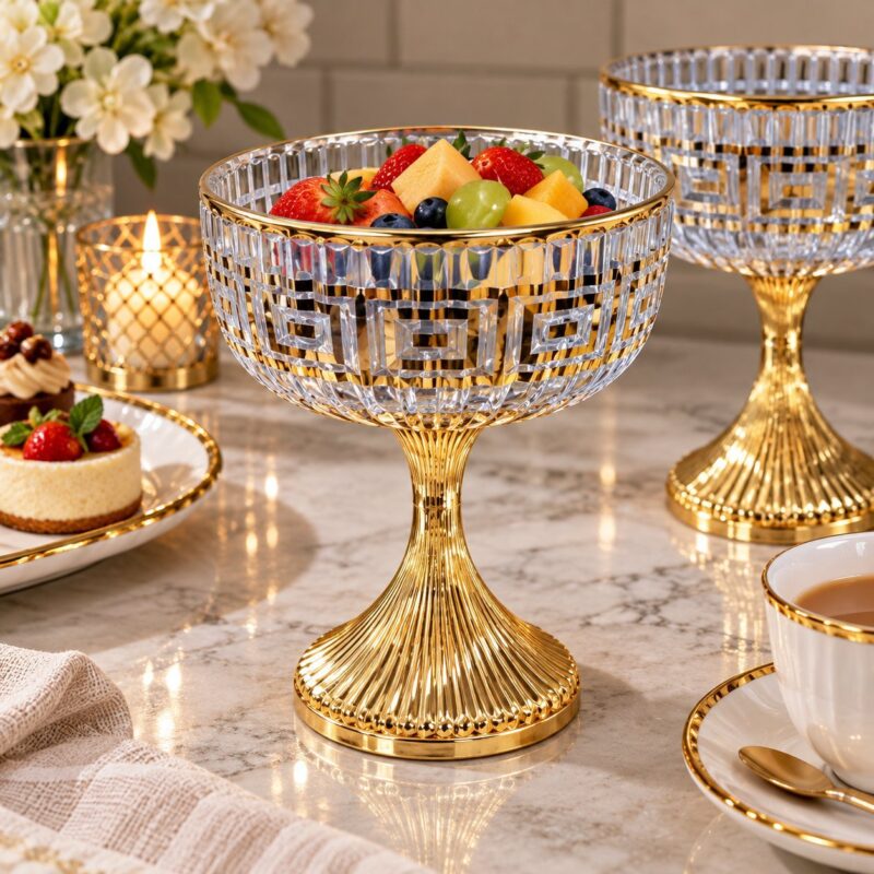 Acrylic Serving Bowls - Set of 6 Luxury Gold & Clear Acrylic Serving Bowls – Greek Key Decorative Dessert, Fruit, Snack & Party Bowls (view 3)