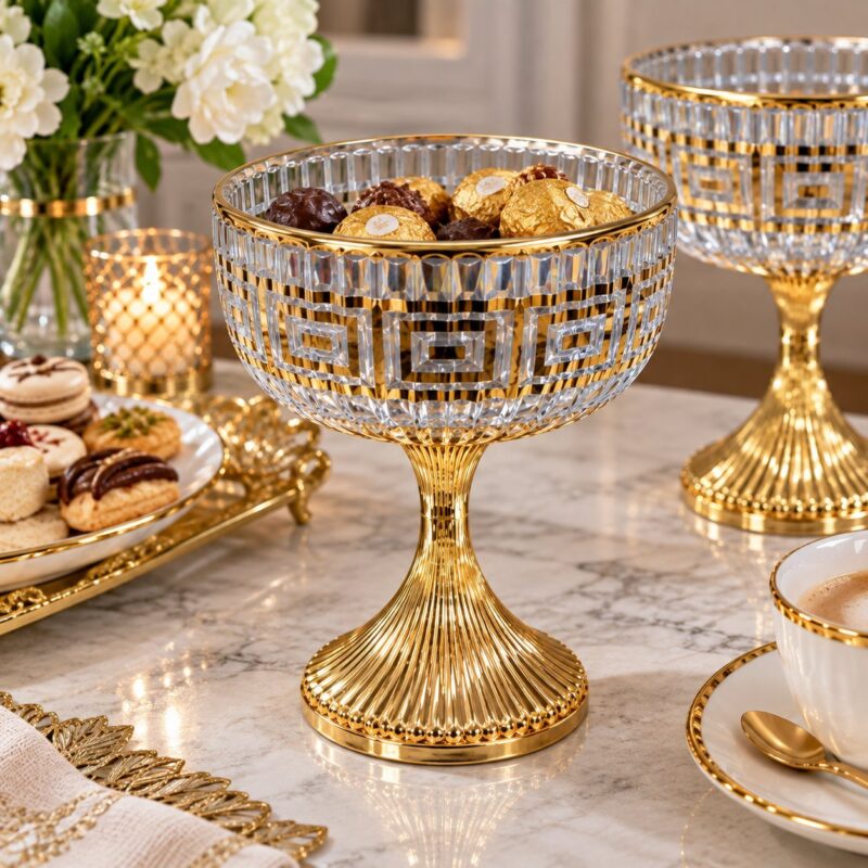 Acrylic Serving Bowls - Set of 6 Luxury Gold & Clear Acrylic Serving Bowls – Greek Key Decorative Dessert, Fruit, Snack & Party Bowls (view 4)