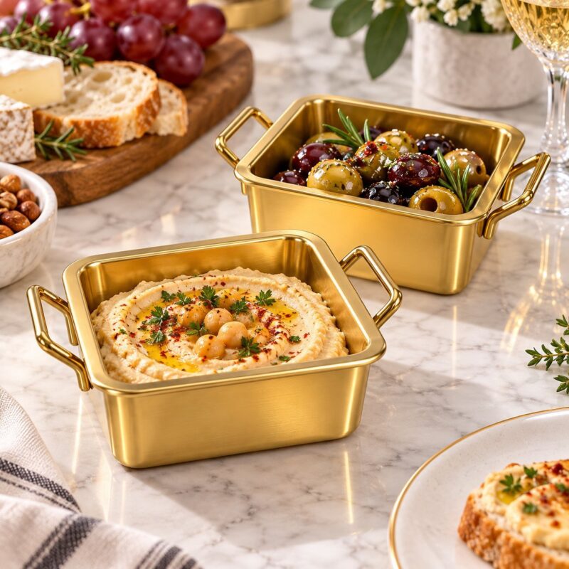 Serving Dish - Luxury Gold Stainless Steel Square Serving Dish with Handles 4X – Food Serving Tray, Catering & Buffet Serving Pan (view 2)