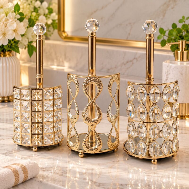 Tissue Holders - Luxury Gold Tissue Holders with Crystal-Style Decoration – Decorative Table Tissue Dispensers for Home, Bathroom, Hotel & Restaurant