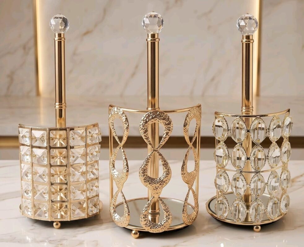 Tissue Holders - Luxury Gold Tissue Holders with Crystal-Style Decoration – Decorative Table Tissue Dispensers for Home, Bathroom, Hotel & Restaurant (view 4)
