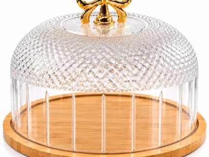 Cake Dome with Bamboo Base & Gold Bow Handle