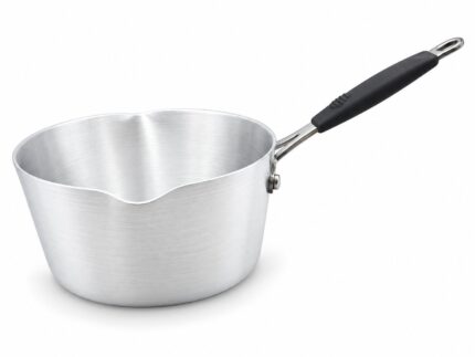 Saucepan with Black Handle – Premium Silver Metal Milk Pan with Easy Pouring Spout, Deep Round Cooking Sauce Pot, Long Comfortable Grip, Metal Hanging Loop for Heating Milk, Preparing Sauces, Gravy, Soups & Everyday Kitchen Cooking