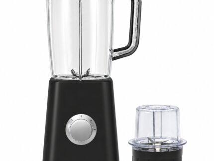 2 in 1 Electric Blender & Grinder 500W – 1.5L Smoothie Maker with 250ml Grinding Jar, Stainless Steel Blades, 2 Speed Settings & Pulse Function – Black